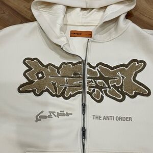 Loiter x The Anti Order collab Stone Chenille Zip Hoodie XL NWOT